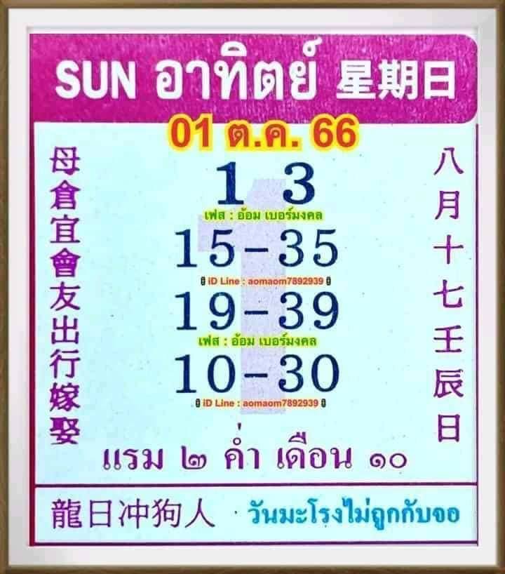 หวยปฏิทินจีน 1 10 66