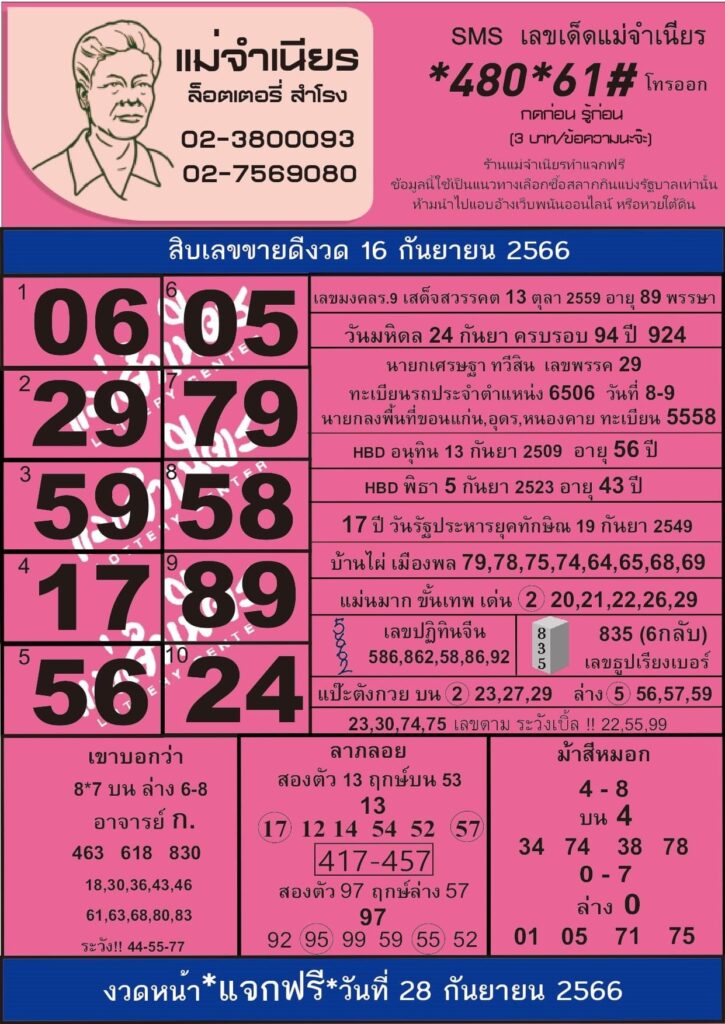 หวยแม่จำเนียร 16 9 66