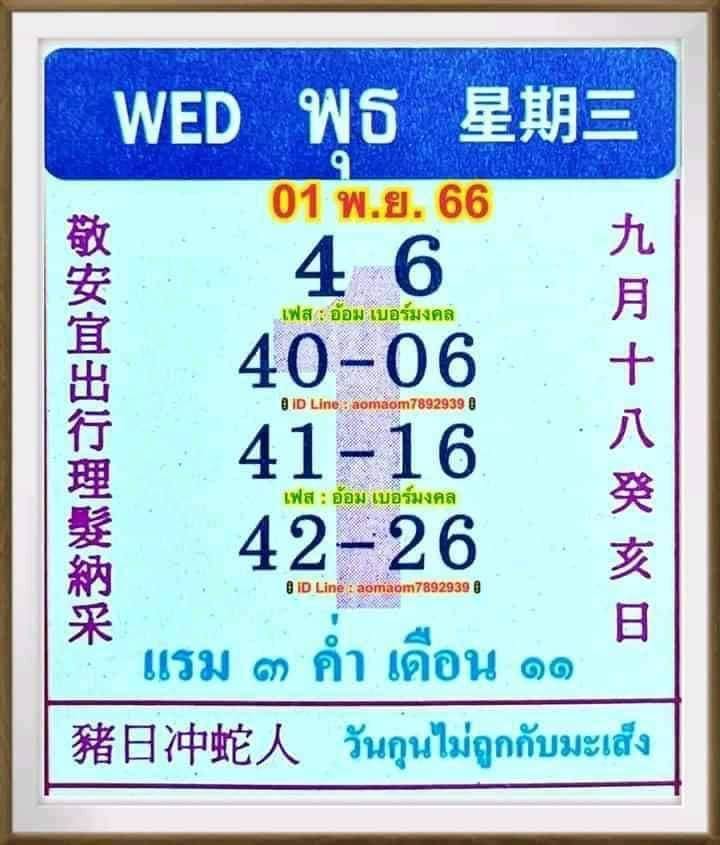 หวยปฏิทินจีน 1-11-66