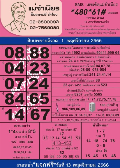 หวยแม่จำเนียร 1 11 66