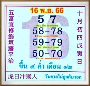 หวยปฏิทินจีน 16-11-66