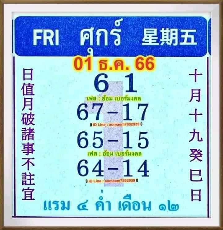หวยปฏิทินจีน 1-12-66
