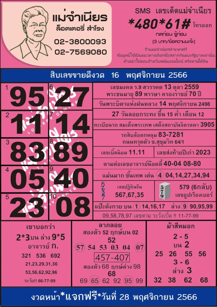 หวยแม่จำเนียร 16-11-66
