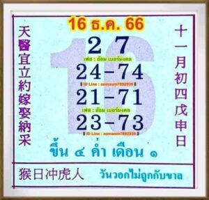 หวยปฏิทินจีน 16-12-66