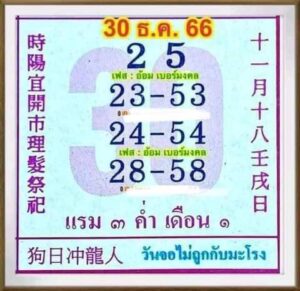 หวยปฏิทินจีน 30-12-66
