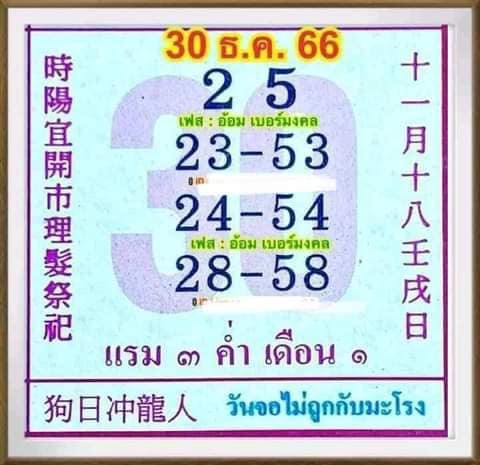 หวยปฏิทินจีน 30-12-66