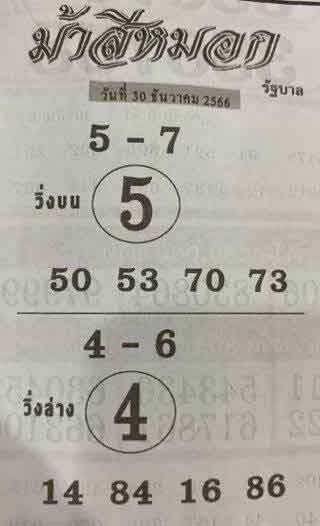 หวยม้าสีหมอก 30-12-66