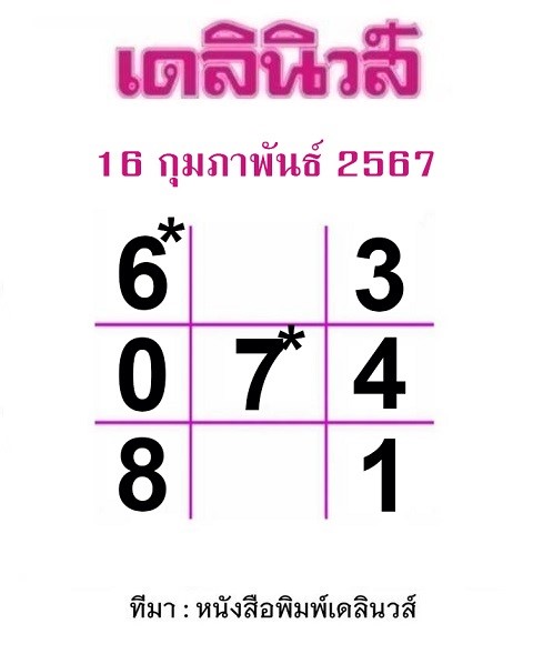 หวยเดลินิวส์ 16-2-67