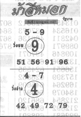 หวยม้าสีหมอก 1-7-67