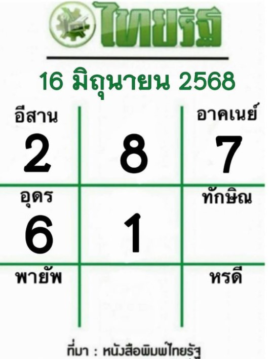 หวยไทยรัฐ 16/6/68