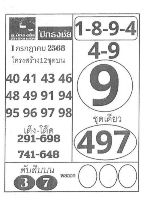 หวยปักธงชัย 1/7/68