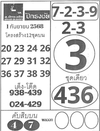 หวยปักธงชัย 1/9/68