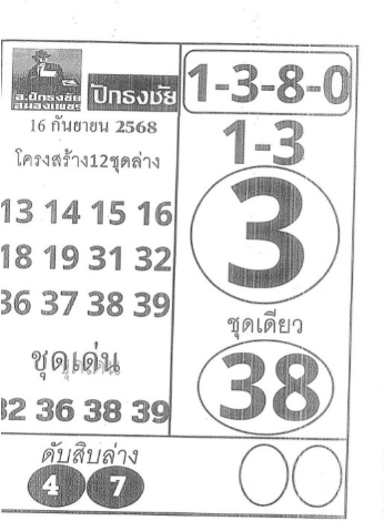 หวยปักธงชัย 16/9/68